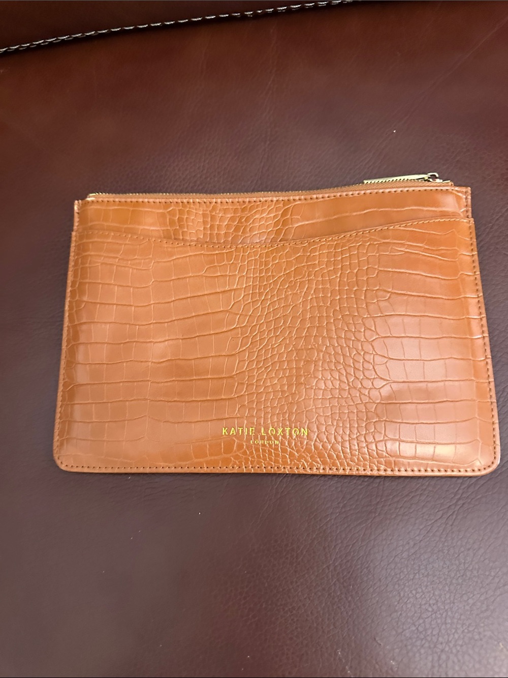 Katie Loxton Celina Faux Croc Perfect Pouch Cognac Brown Clutch